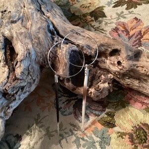 Boho African Porcupine Quill Hoop Earrings / Sterling Silver Hoops